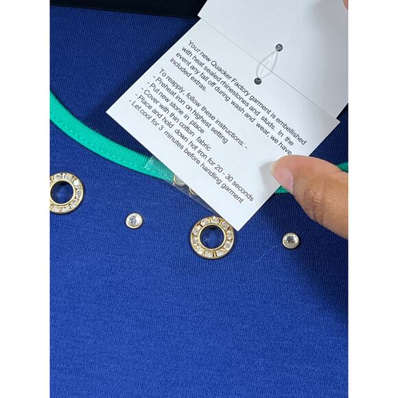 Quacker Factory Blue Green Embellished Shift T Shirt Dress Womens Medium NWT - Picture 11 of 12